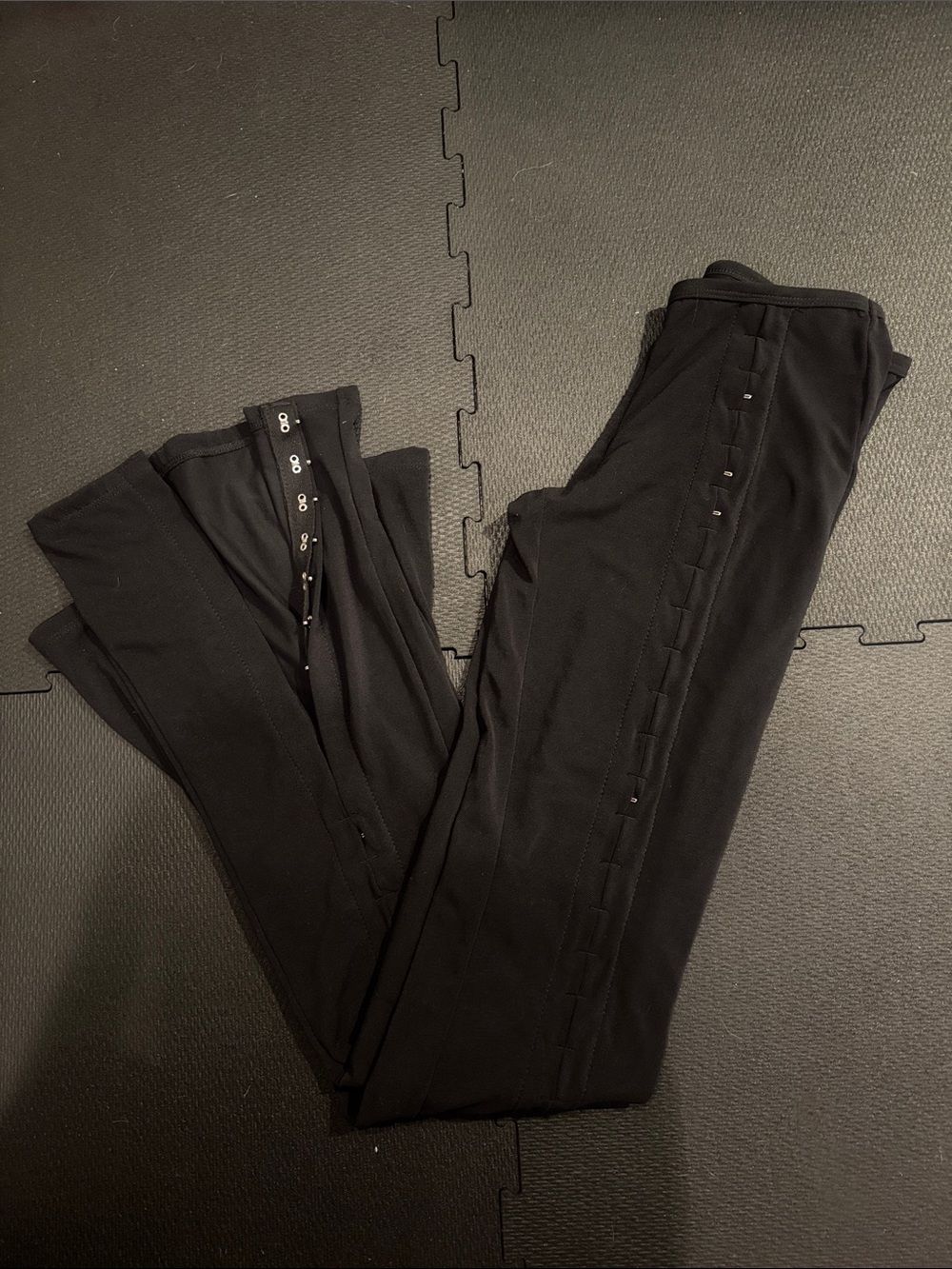Black Hook-and-Eye front mesh pants